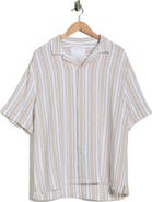 DENIM AND FLOWER Stripe Linen Blend Camp Shirt