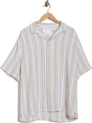 DENIM AND FLOWER Stripe Linen Blend Camp Shirt