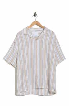 DENIM AND FLOWER Stripe Linen Blend Camp Shirt