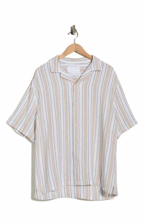 DENIM AND FLOWER Stripe Linen Blend Camp Shirt