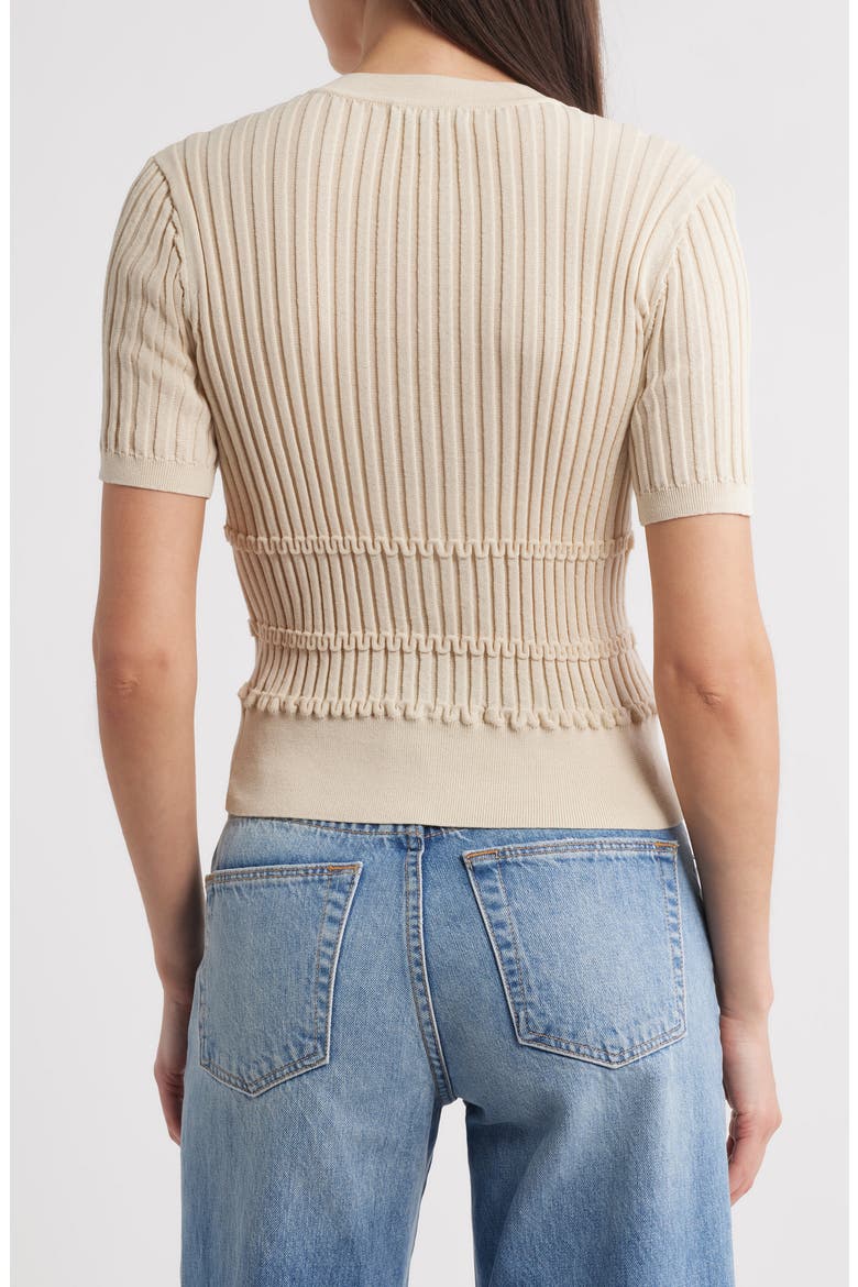 Stacey Rib Short Sleeve Cotton Blend Cardigan, Alternate, color, OATMEAL