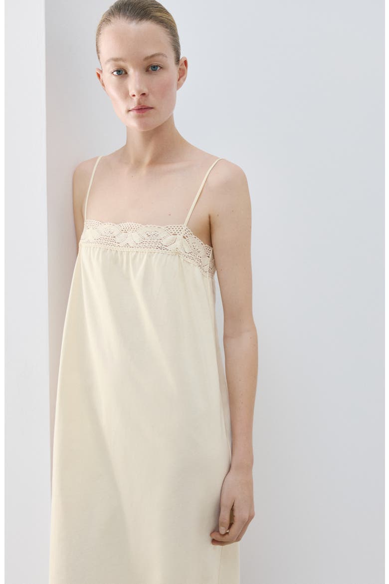 Lace Trim Cotton Nightgown, Alternate, color, PASTEL YELLOW