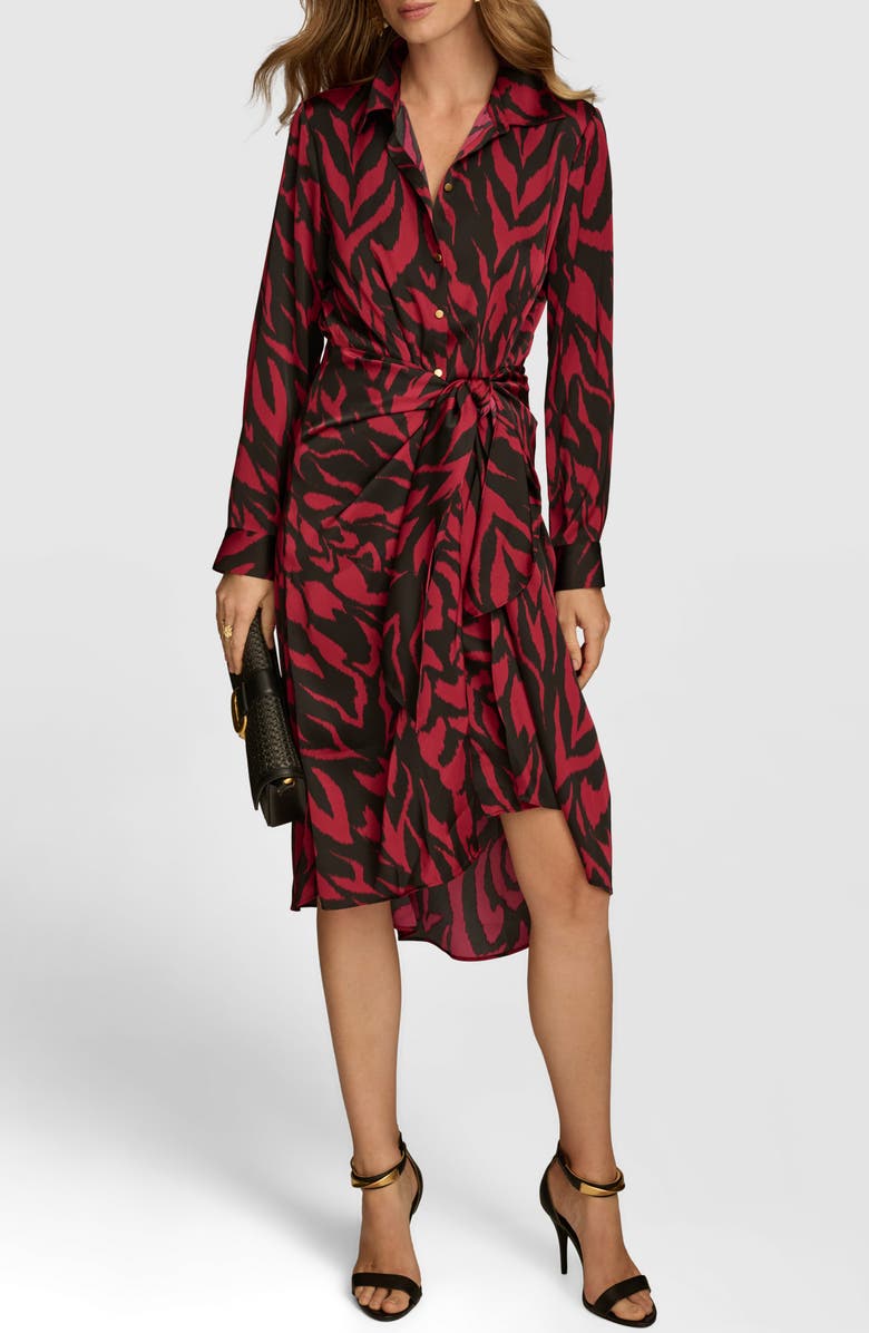 Donna Karan New York Abstract Print Tie Waist Long Sleeve Shirtdress, Alternate, color,