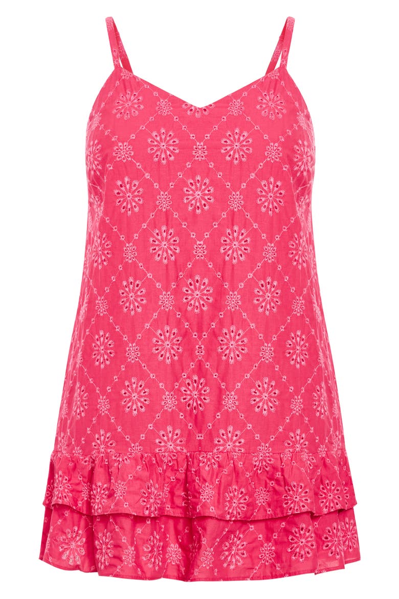 Myah Embroidered Eyelet Cotton Ruffle Shift Dress, Alternate, color, PINK SHERBET