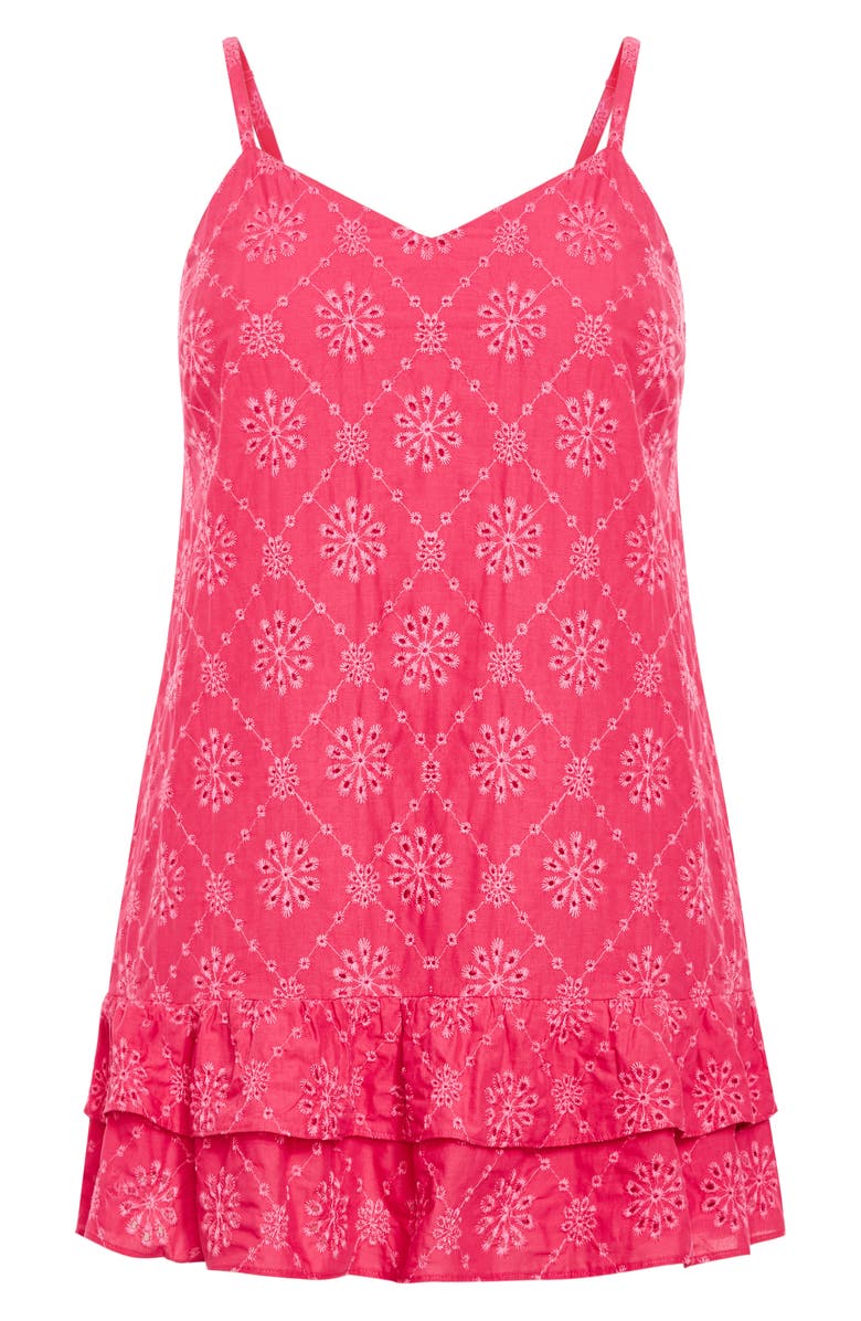 City Chic Myah Embroidered Eyelet Cotton Ruffle Shift Dress, Alternate, color, Pink Sherbet