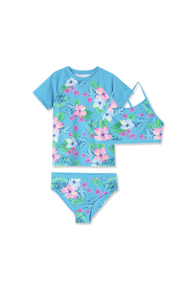 Lands' End Girls Slim Chlorine Resistant Short Sleeve Rash Guard Swim Top and Bikini Set, Main, color,