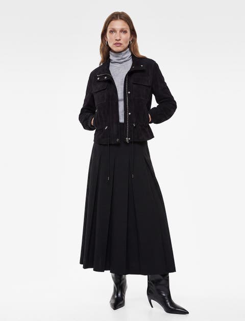 Long Sleeve Funnel Neck Faux Suede Jacket