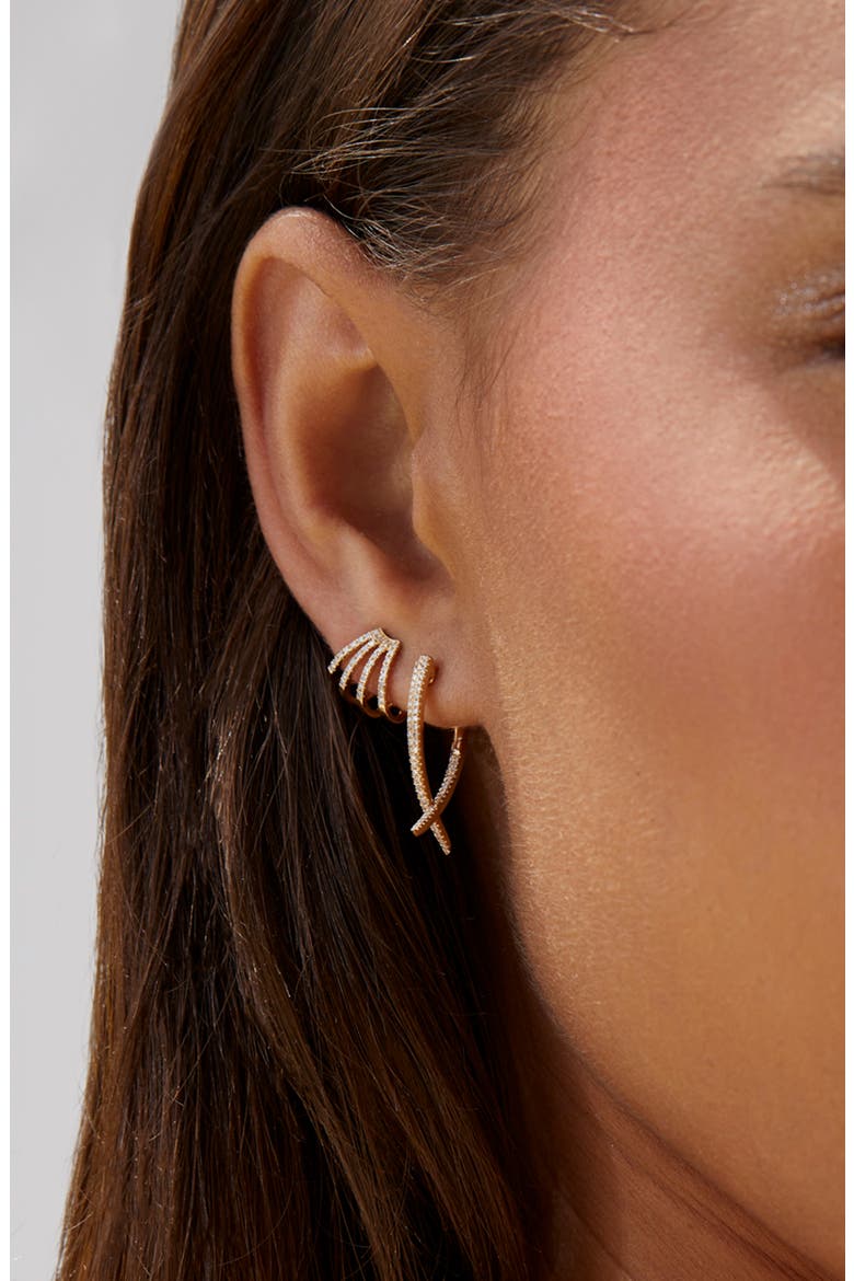 Diamond Loop Hoop Ear Jackets, Alternate, color, 14K YELLOW GOLD