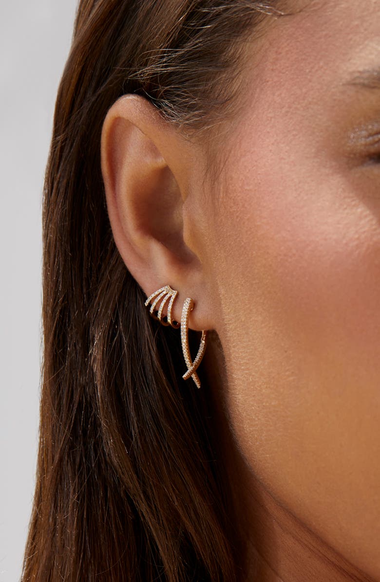 EF Collection Diamond Loop Hoop Ear Jackets, Alternate, color, 14K Yellow Gold