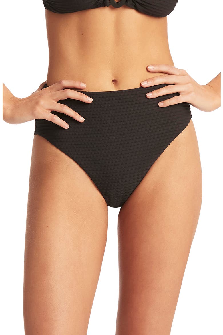 Retro High Waist Bikini Bottoms, Main, color, BLACK