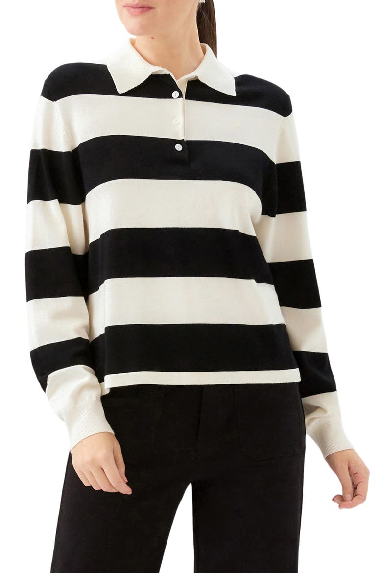 Stripe Collared Henley Sweater, Main, color, OFF WHITE W/ BLACK