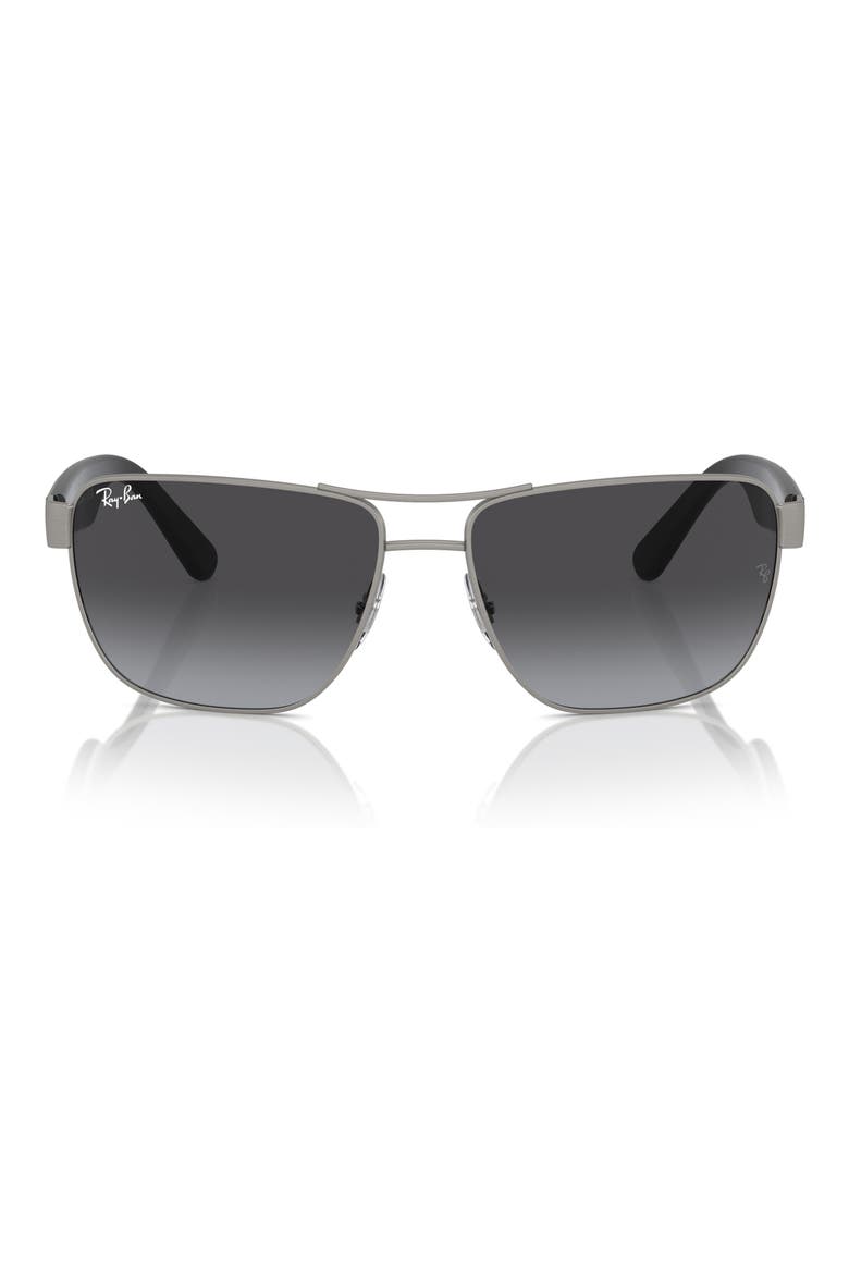 RB3745L 63mm Oversize Gradient Rectangular Sunglasses, Main, color, BRUSHED GUNMETAL / GREY