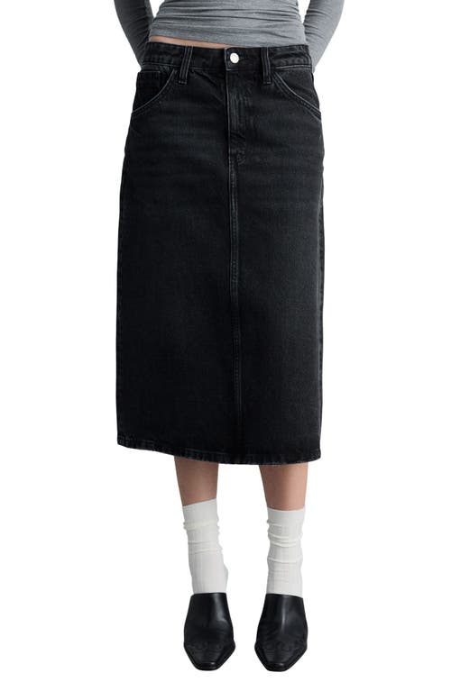 Mango Denim Midi Skirt In Black Denim