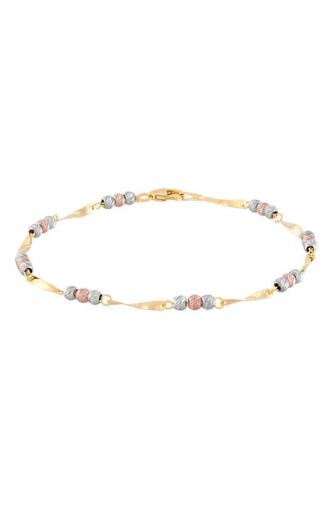 14K Tri-Tone Gold Beaded Station Bracelet