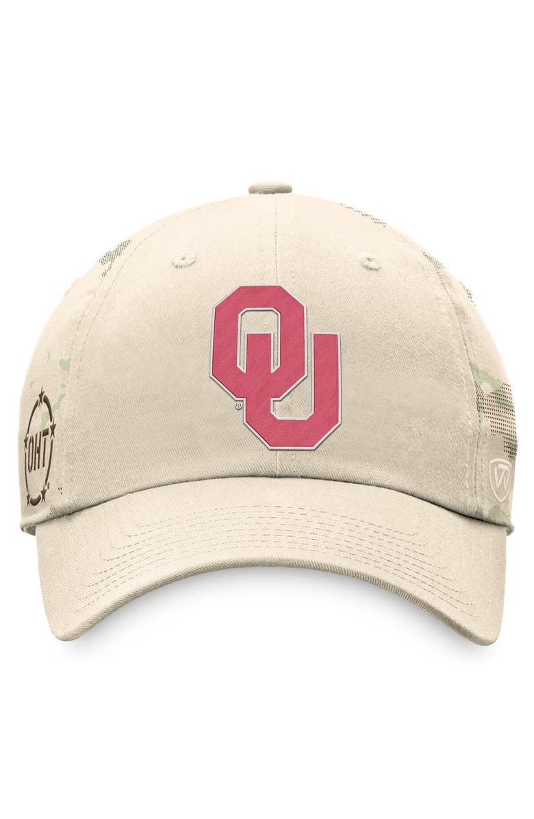 TOP OF THE WORLD Men's Top of the World Khaki Oklahoma Sooners OHT Military Appreciation Camo Dune Adjustable Hat, Alternate, color,