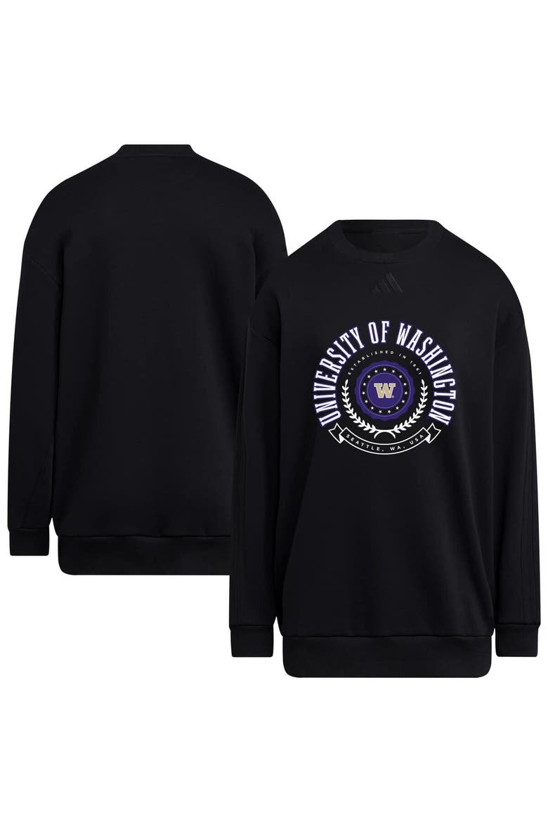 Women's adidas Black Washington Huskies Oversized Crewneck Pullover, Main, color, Black