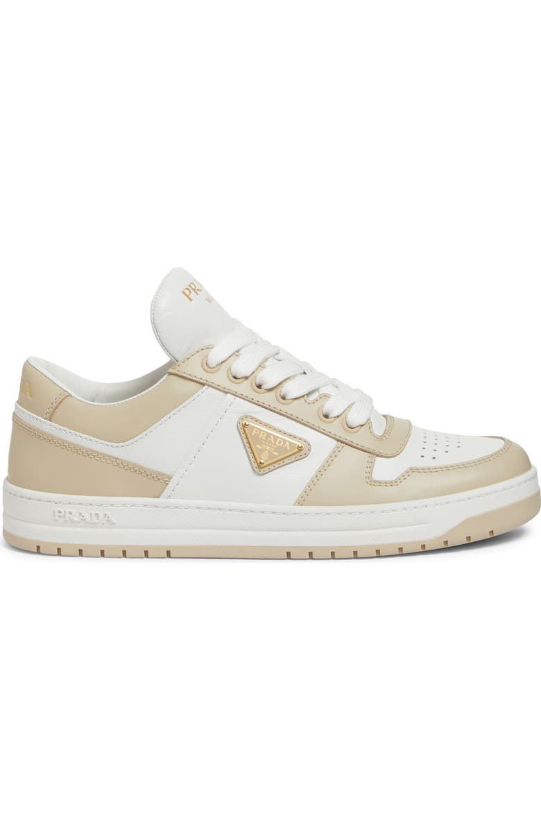 Prada Downtown Logo Low Top Sneaker, Alternate, color, Bianco/ Deserto