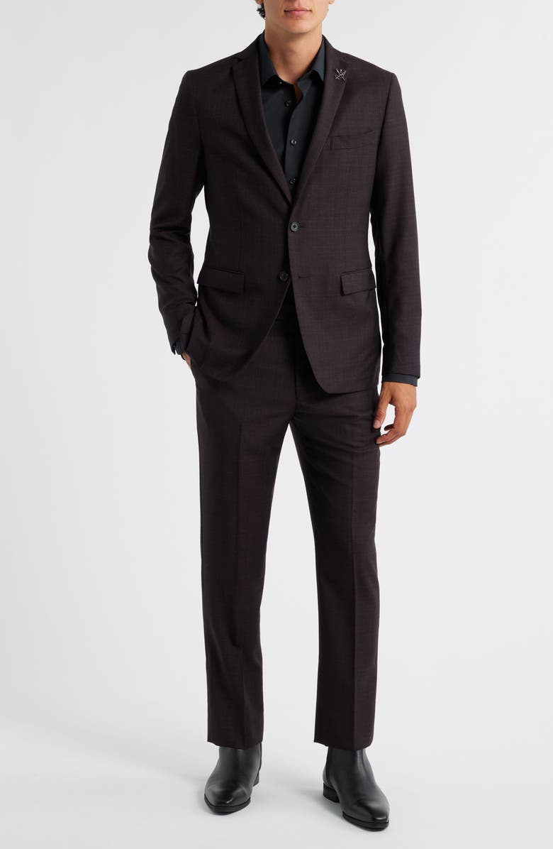 John Varvatos Star USA Varick Slim Fit Burgundy Slub Wool Suit, Main, color, Burgundy