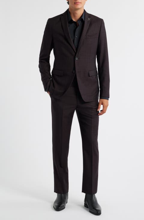 Varick Slim Fit Burgundy Slub Wool Suit