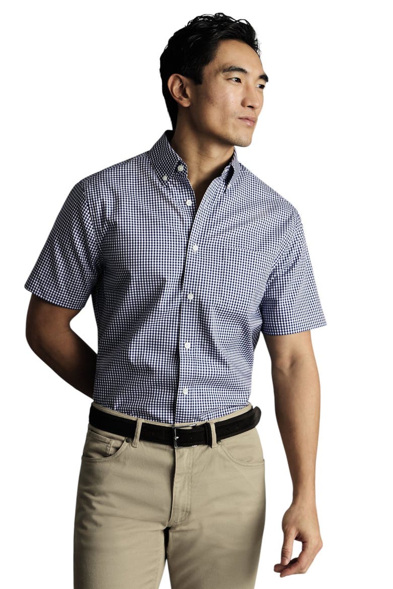 Non-Iron Stretch Check Short Sleeve Shirt, Main, color, Royal Blue