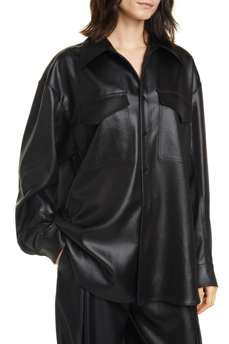 Celia Origami Sleeve Satin Shirt, Alternate, color, BLACK