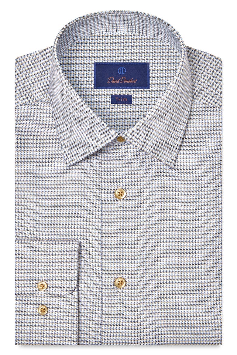 Trim Fit Microcheck Cotton Twill Dress Shirt, Main, color, WHITE/ DUNE