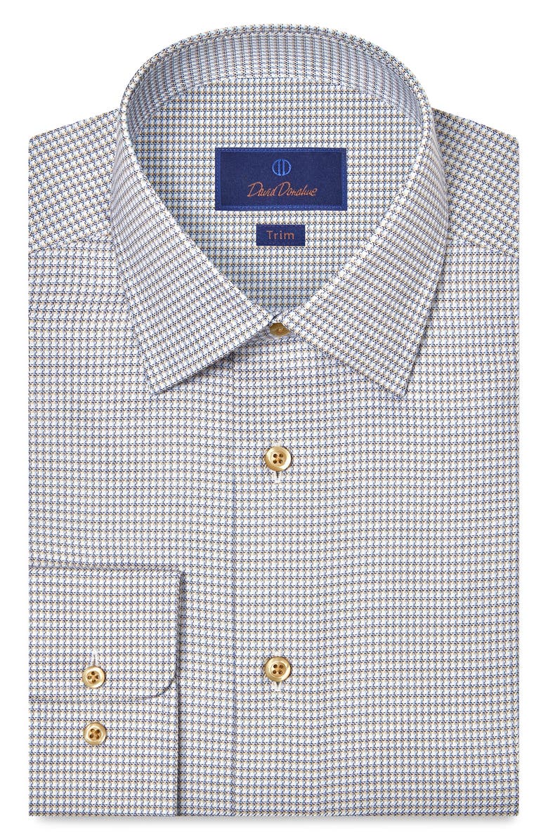 David Donahue Trim Fit Microcheck Cotton Twill Dress Shirt, Main, color, White/ Dune
