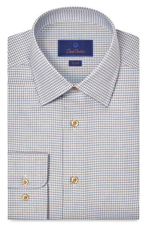 Trim Fit Microcheck Cotton Twill Dress Shirt