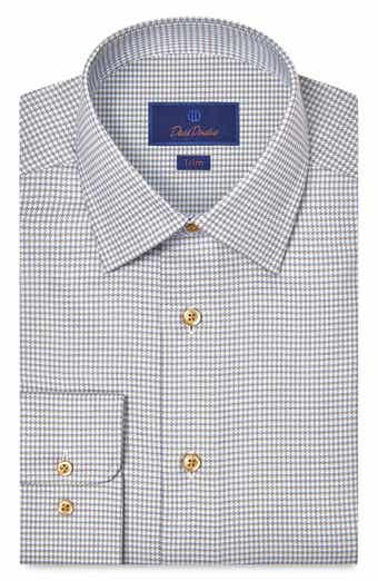 Trim Fit Microcheck Cotton Twill Dress Shirt