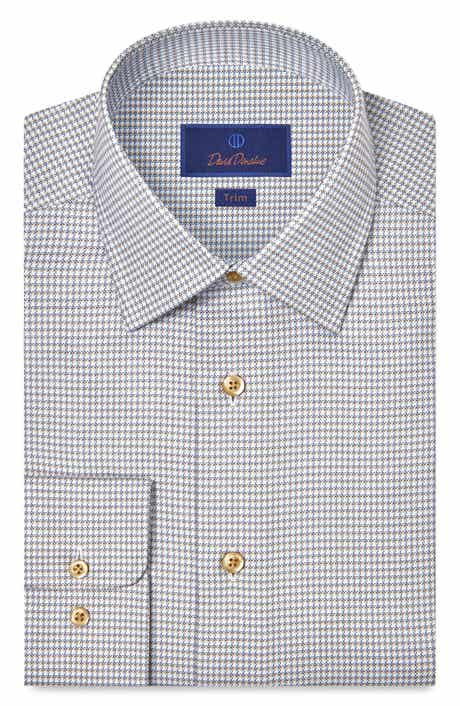 Trim Fit Microcheck Cotton Twill Dress Shirt