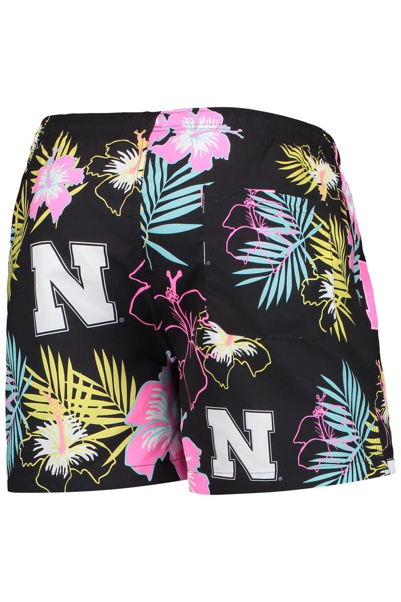Men's FOCO Black Nebraska Huskers Neon Floral Swim Trunks, Alternate, color, Black