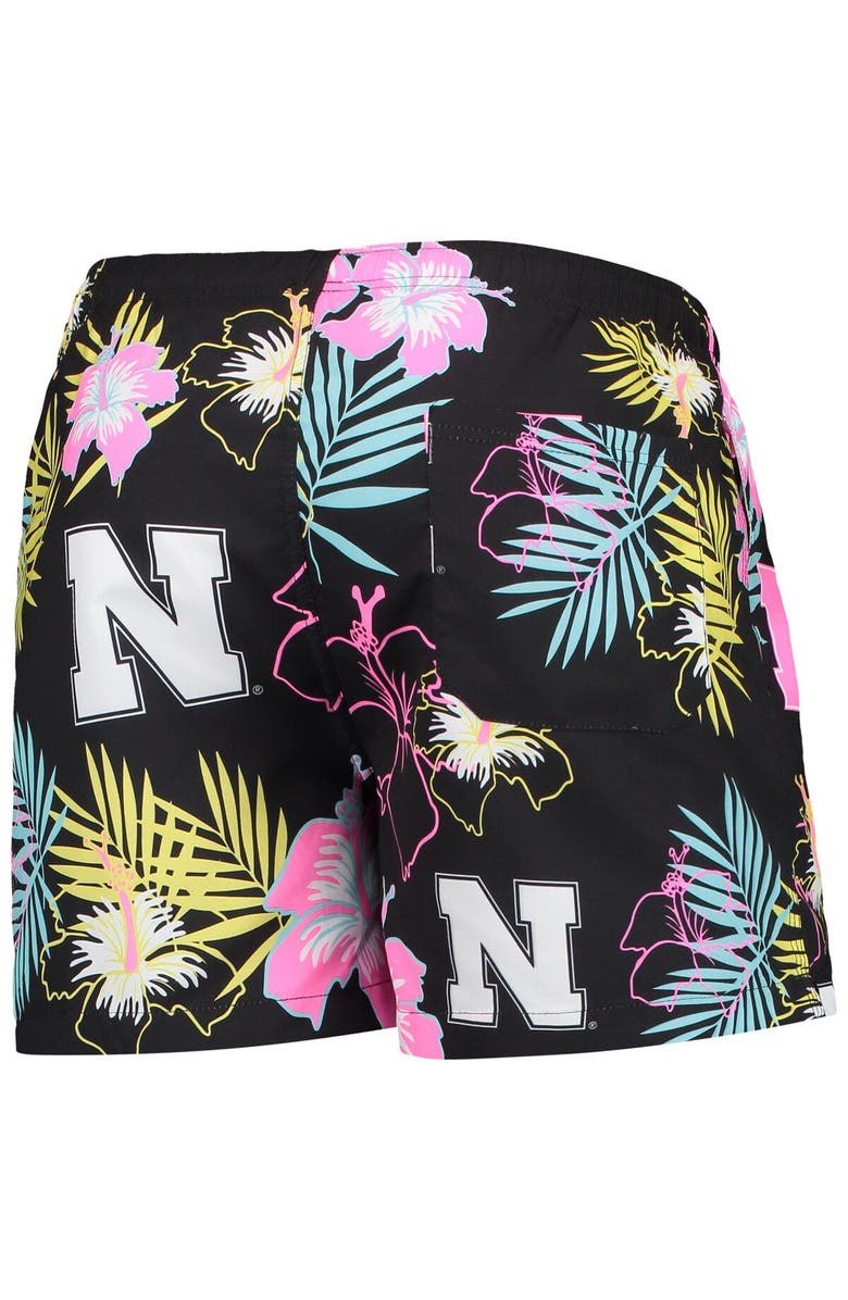 FOCO Men's FOCO Black Nebraska Huskers Neon Floral Swim Trunks, Alternate, color, Black