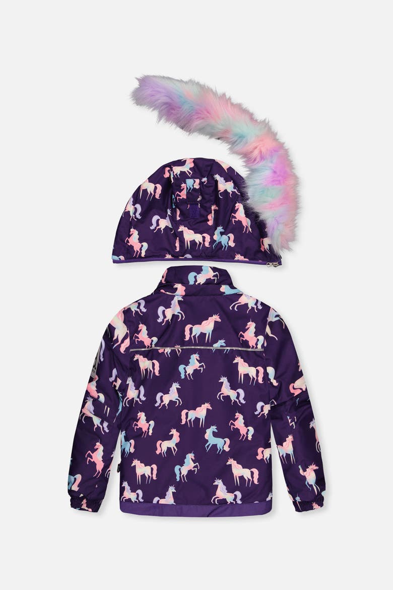 Play Unicorn Jacket & Reinforced Pants Two Piece Snowsuit, Alternate, color, Purple Unicorn Print