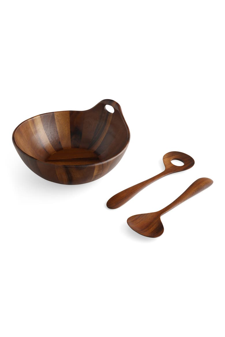 Portables Wood Salad Bowl Set, Alternate, color, BROWN