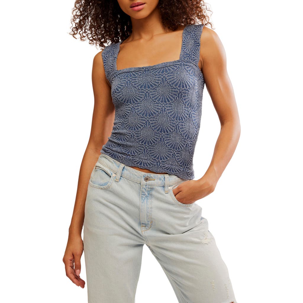 Free People Love Letter Floral Knit Camisole In Indigo Pura