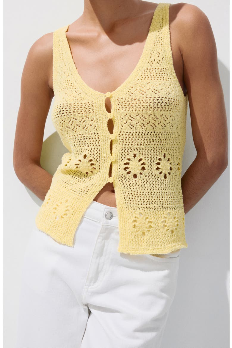Crocheted Button Front Vest, Alternate, color, YELLOW