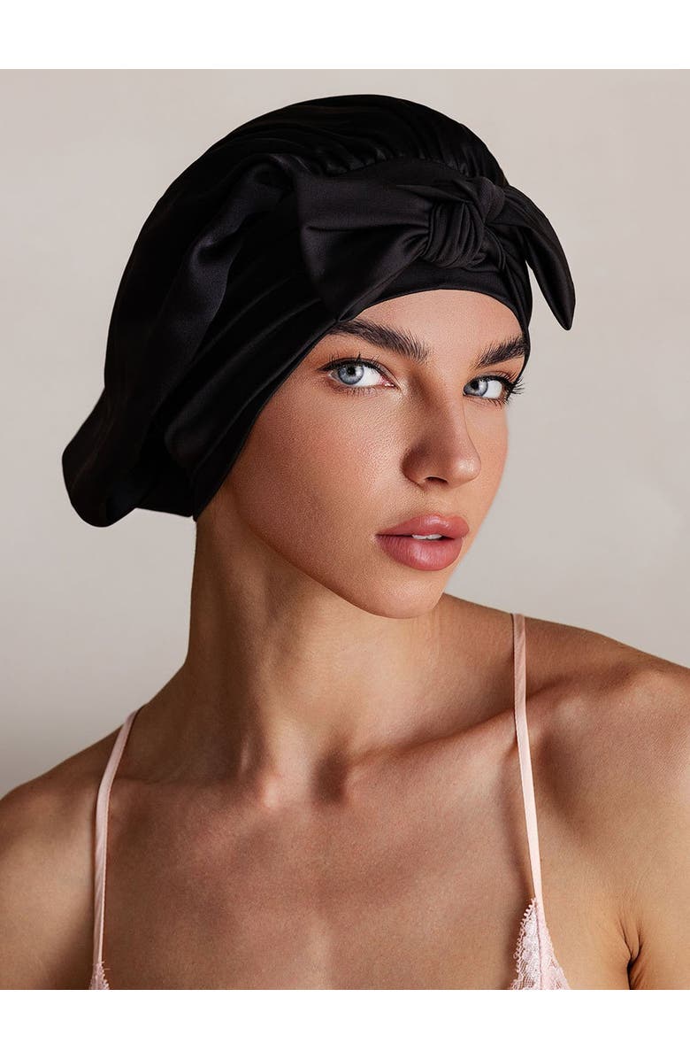 SILKSILKY Pure Silk Bowknot Tie Bonnet, Main, color, Black