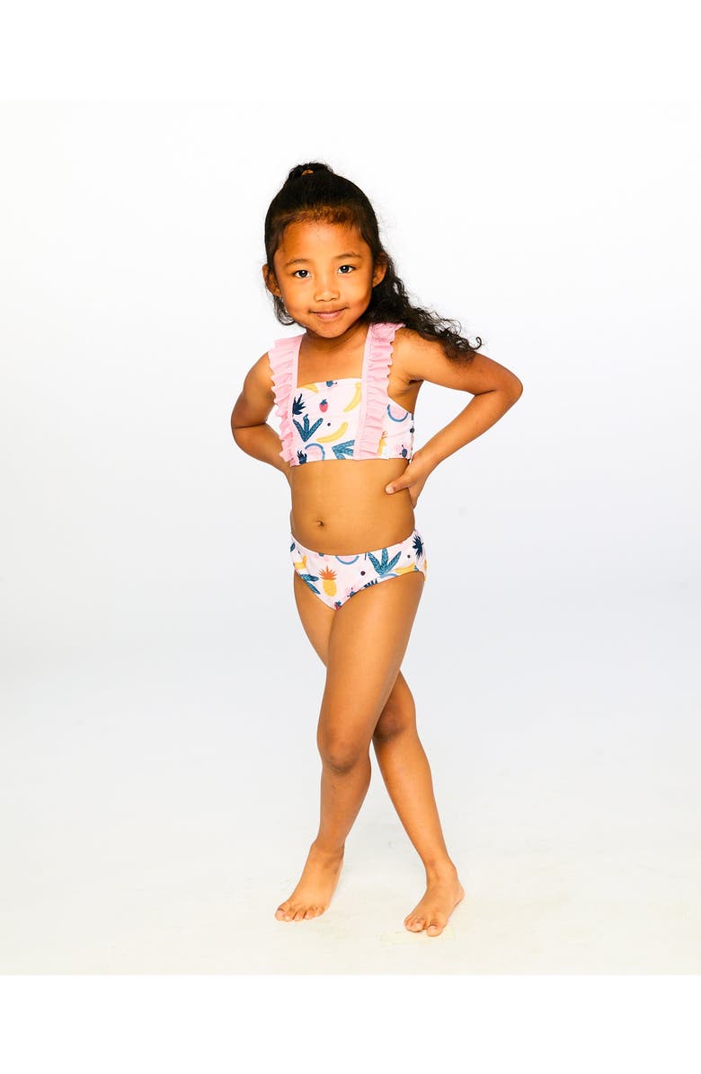 Deux par Deux Two-Piece Ruffle Fruits Swimsuit, Alternate, color, Pink Printed Fruits