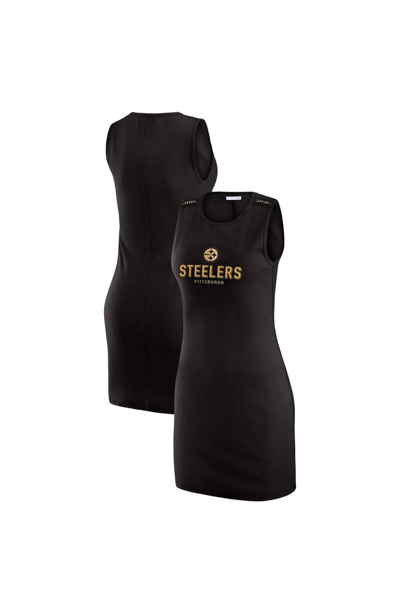 WEAR by Erin Andrews Women's WEAR by Erin Andrews x Gracie Hunt Black Pittsburgh Steelers Ribbed Tank Dress, Main, color, Black