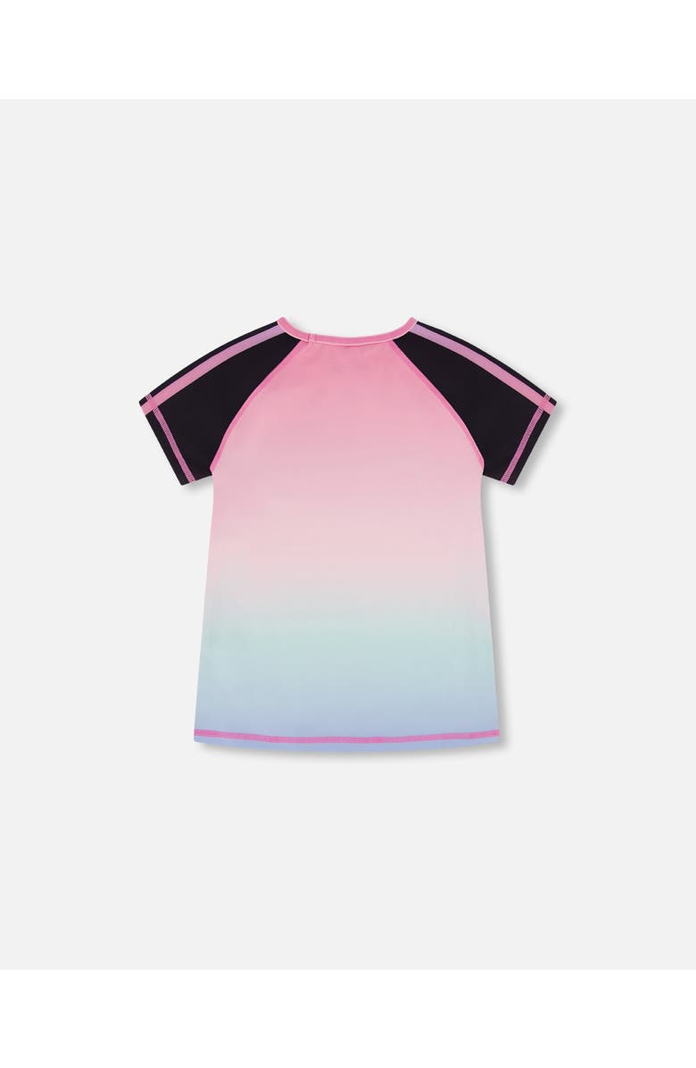 Deux par Deux Girl's Short Sleeve Athletic Top Gradient Pink Printed Big Flowers, Alternate, color, 