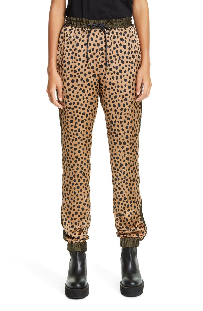 Sacai Side Pleat Cheetah Print Joggers, Main, color, 