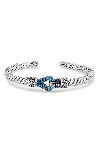 Sterling Silver & 18K Gold Blue Topaz & Amethyst Cuff Bracelet