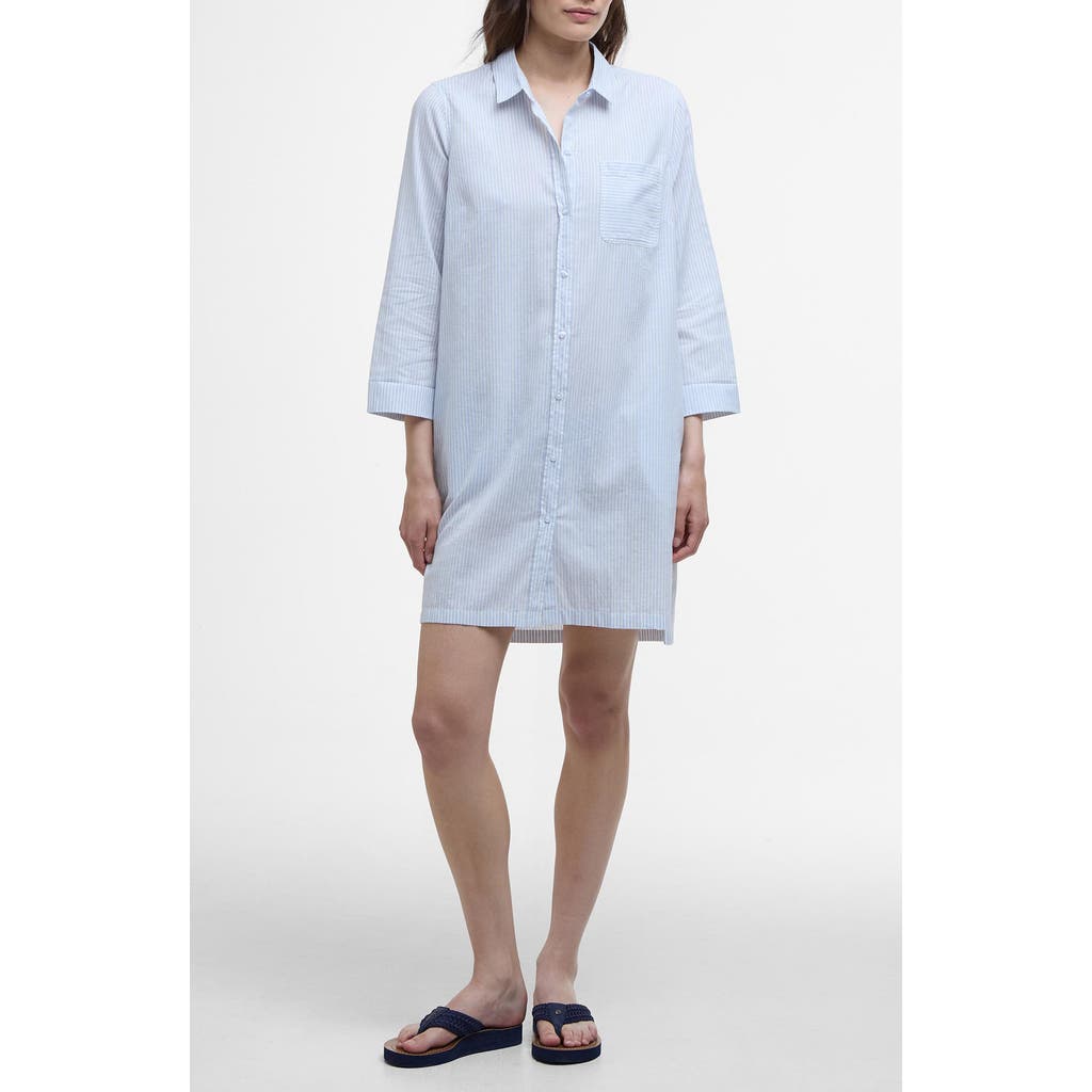 Shop Barbour Seaglow Stripe Cotton & Linen Shirtdress In Chambray