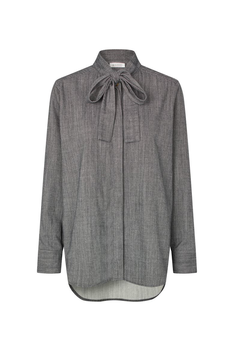 Lannie Long Sleeve Neck Tie Shirt, Alternate, color, Dark Denim
