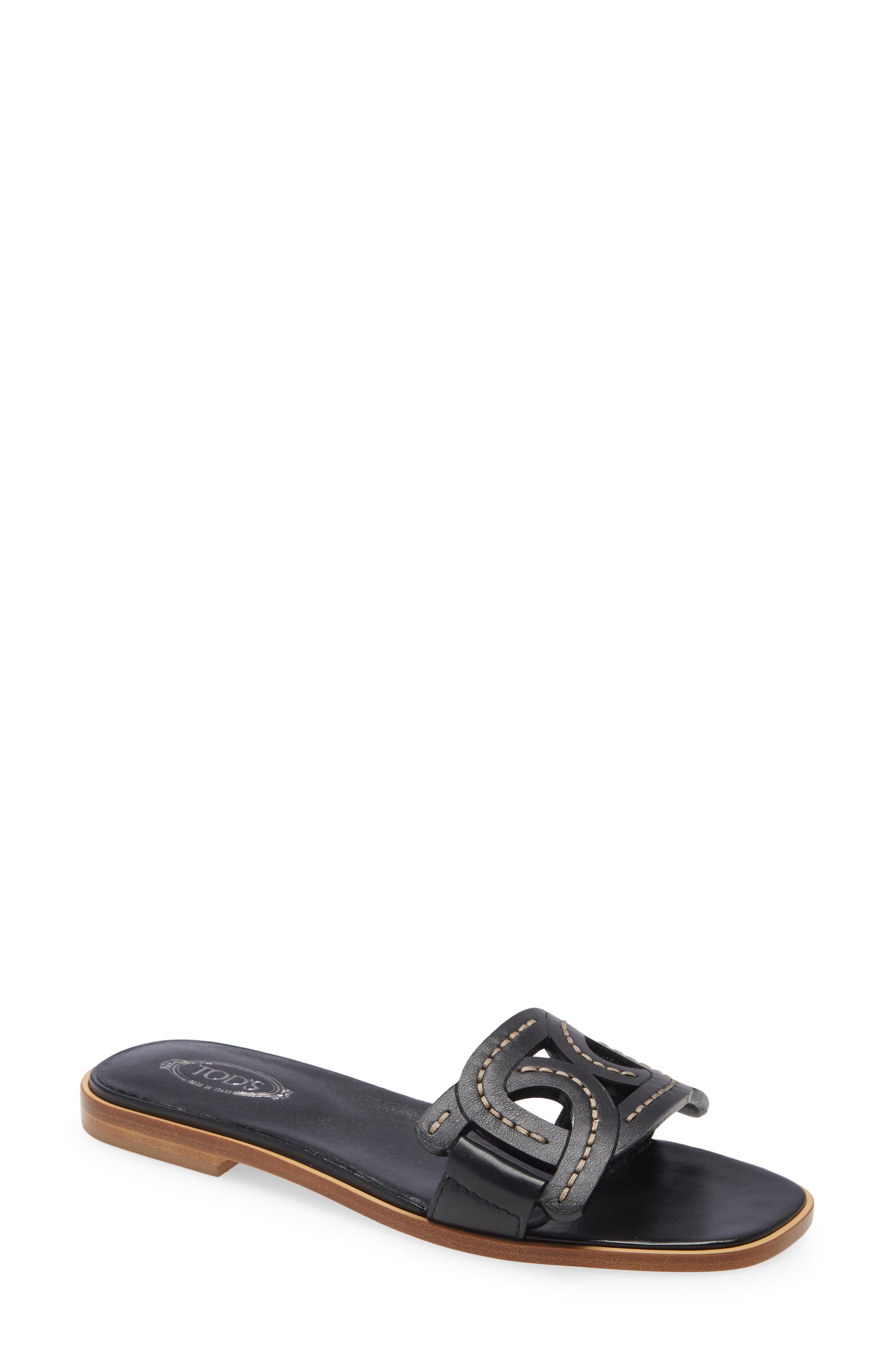 Kate Chain Detail Slide Sandal, Main, color, BLACK
