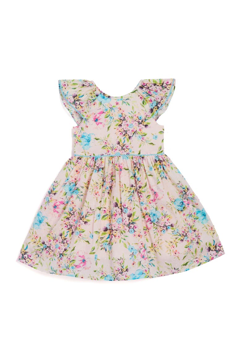 Floral Print Flutter Sleeve Dress, Main, color, PINK