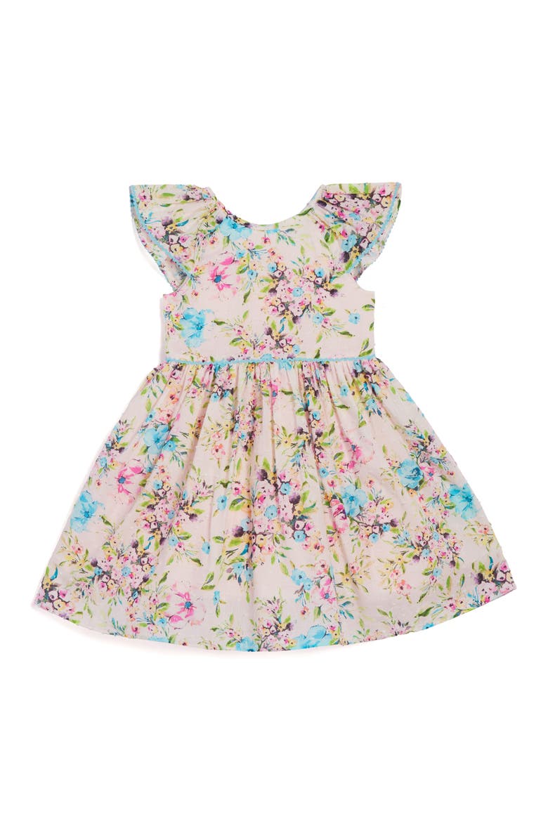 Pippa & Julie Floral Print Flutter Sleeve Dress, Main, color, Pink