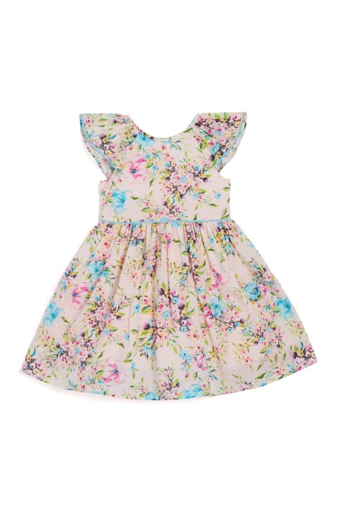 Floral Print Flutter Sleeve Dress (Toddler & Little Kid)