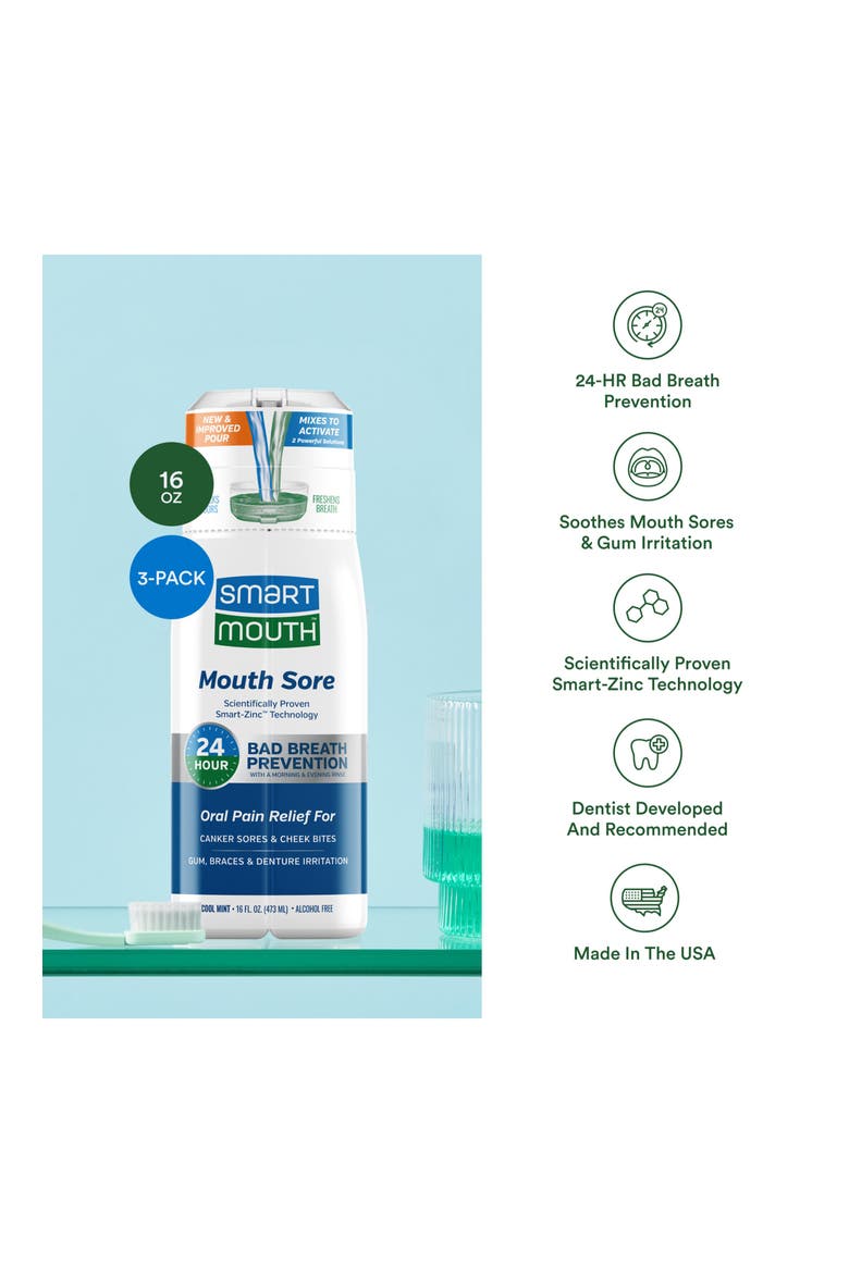Zinc Activated Oral Pain Relief Mouthwash 16 fl oz, 3-Pack, Alternate, color, Cool Mint
