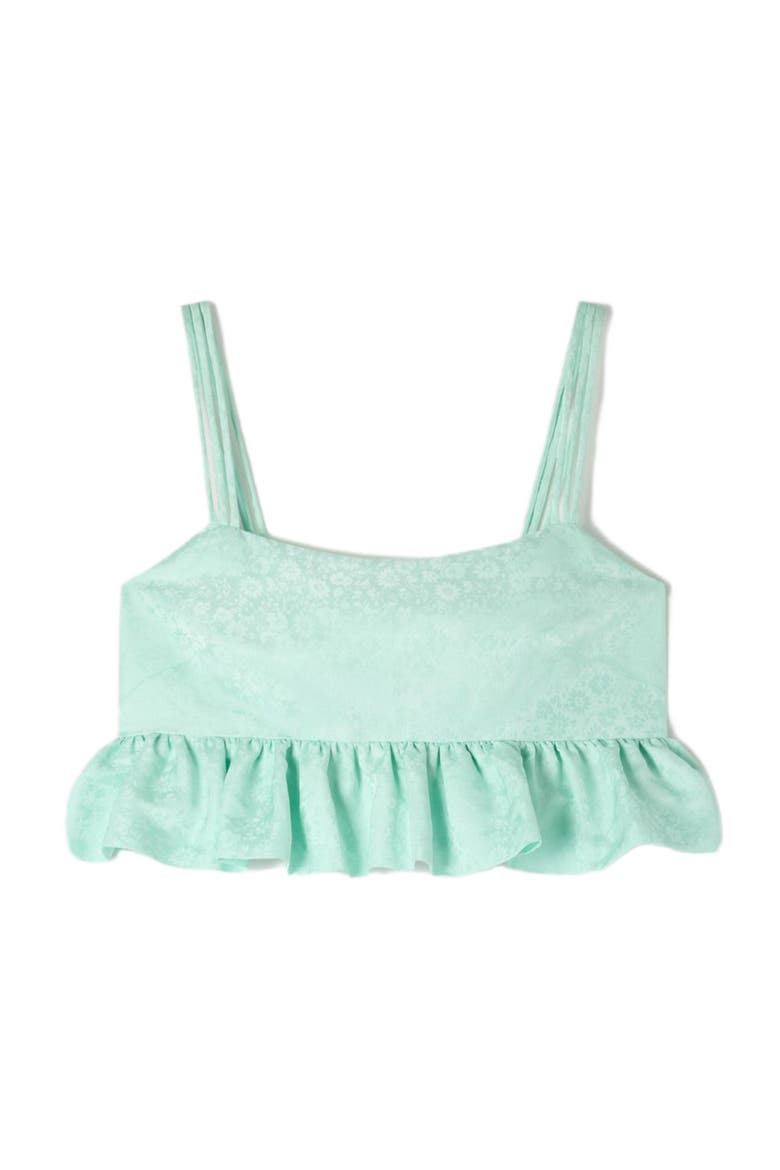 Floral jacquard ruffled crop top, Alternate, color, Light green